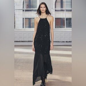 Zara black halter beaded elegant maxi dress